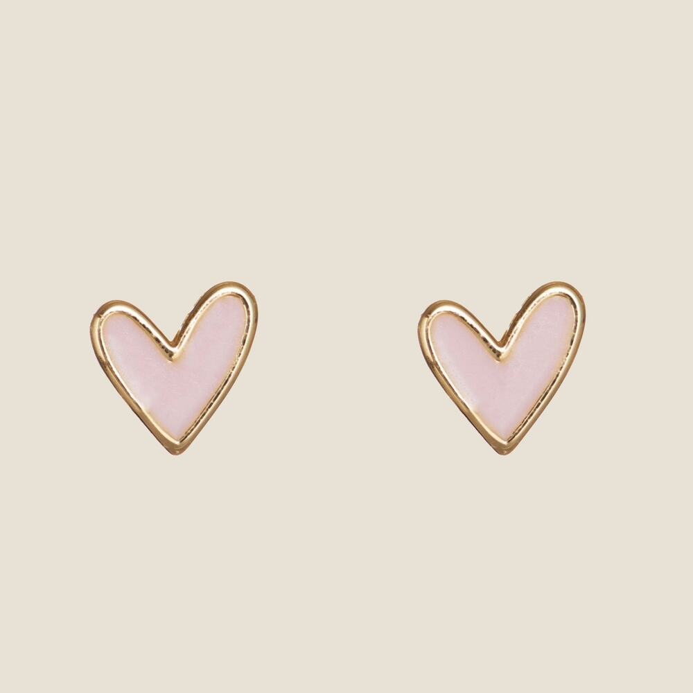 NEW Delicate Dainty Pink Sweet Heart Shaped Precious Gold Stud Earrings A0113